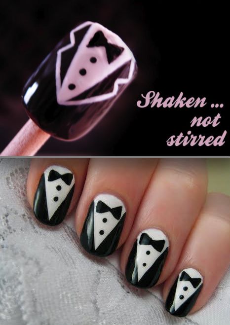 Tuxedo Nail Designs, Tuxedo Nail Art, Universal Nails, Tuxedo Nails, Black White Nails, Graduation Nails, Black Nail Designs, Black Nails, White Nails