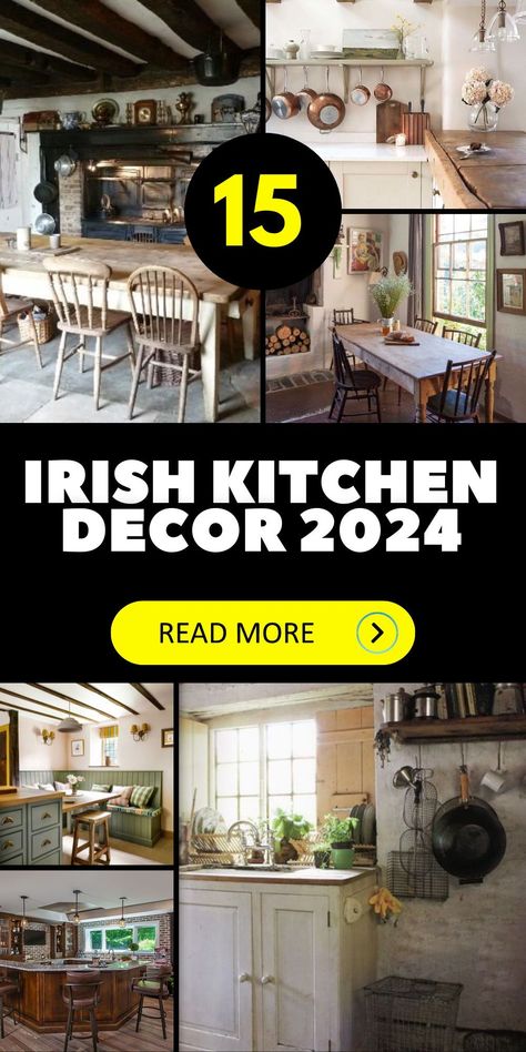 Transform your kitchen into an inviting retreat with traditional Irish kitchen decor. Explore ideas that gracefully incorporate classic elements, giving your kitchen a timeless and welcoming allure that is both comforting and elegant. Modern Irish Cottage, Irish Kitchen Decor, Irish Cottage Decor, Modern American Kitchen, Irish Cottage Interiors, Cozy Cottage Interiors, Irish Pub Decor, Irish Kitchen, Distressed Cabinets