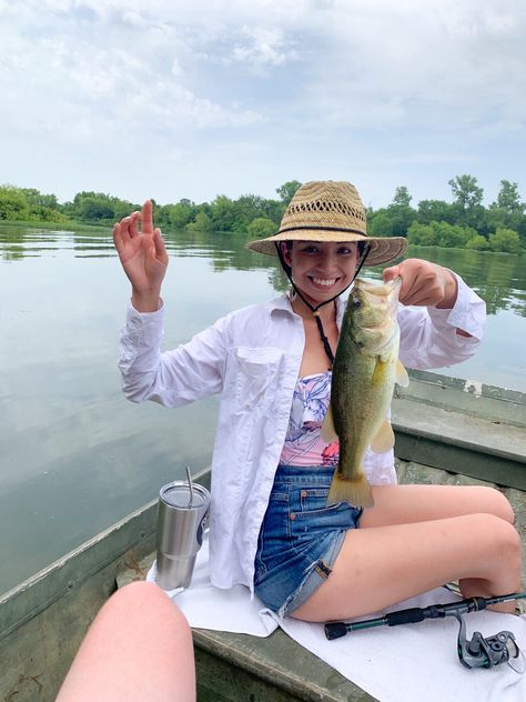 Today I caught my first bass! It’s a big one! 🎣 Surprised I didn’t fall off the jon boat🚣‍♀️🤣   I’ve linked some of my favorite fishing outfits. 🎣👌💗 Download the LIKEtoKNOW.it shopping app to shop this pic via screenshot #LTKfit #LTKunder50 #StayHomeWithLTK http://liketk.it/2RMeH #liketkit @liketoknow.it Jon Boat, Fishing Women, Fishing Outfits, Shopping App, Wide Brimmed, The Outdoors, Panama Hat, Blogging, Bass