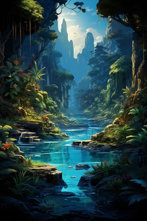 Fantasy Landscape Art, Magical Illustration, Background Fantasy, Enchanted Lake, Art Mystical, Art Niche, Fantasy Background, Weird Fish, Fantasy Drawings