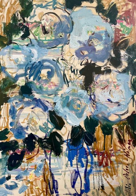 Gestural Painting, Vase Of Flowers, Abstract Landscapes, Blue Bouquet, Arte Floral, Painting Edges, Blue Rose, Art Oil, Paintings For Sale