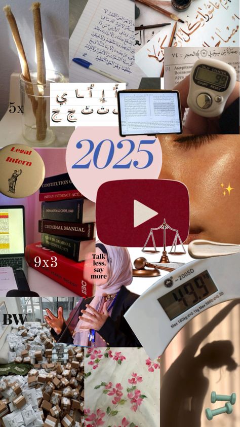 2025 vision board showcasing goals for a business-driven woman: a focus on career growth, law and justice aspirations, securing internships, learning a new language, building better habits, and personal development. Dreams And Goals, Positive Vibes, Business Women, Vision Board, Coding, Canvas