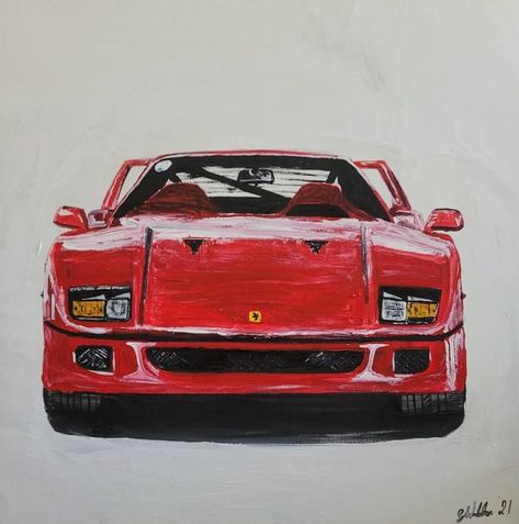 Car Painting by Gavin Waldron, Acrylic on Canvas, 23.6 x 23.6 in - Fine Art Original Artwork For Sale on Saatchi Art. -  #Acrylic #Art #Artwork #Canvas #Car #Fine #Gavin #Original #Painting #Saatchi #sale #Waldron Cool Cars Drawings, Cool Car Paintings, Ferrari F40 Painting, Ferrari Car Drawing, Ferrari F40 Drawing, Car Acrylic Painting, Car Painting Ideas, Ferrari Drawing, Ferrari Painting