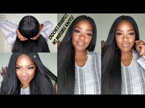 Crochet Straight Hair No Leave Out, Crochet Weave Hairstyles Straight Hair, Invisible Crochet Hair, Straight Hair Crochet Styles, Straight Crochet Hairstyles, Straight Hair Crochet, Straight Crochet Hair, Crochet Braids Straight Hair, Crochet Straight Hair