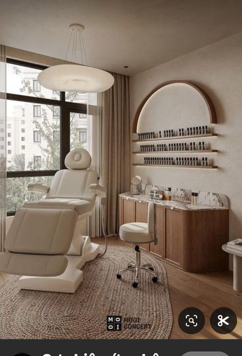 Luxury Medspa Design, Med Spa Office Ideas, Clinic Room Interior Design, Neutral Beauty Room, Pmu Studio Ideas Modern, Med Spa Room Ideas, Salon Lobby Ideas Waiting Area, Facial Room Interior Design, Medi Spa Decor Design