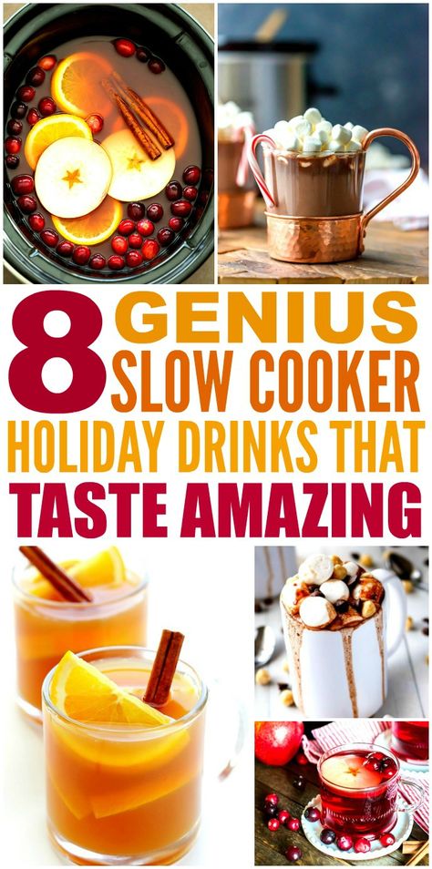 These 8 Genius Slow Cooker Holiday Drinks are THE BEST! I'm so glad I found these GREAT recipe! Now I have some tasty drinks for the Christmas and New Years! Definitely pinning! Slow Cooker Drinks, Crockpot Drinks, New Year's Desserts, Vegan Candies, Tasty Drinks, Slow Cooker Desserts, Super Easy Recipes, Cute Desserts, Holiday Drinks