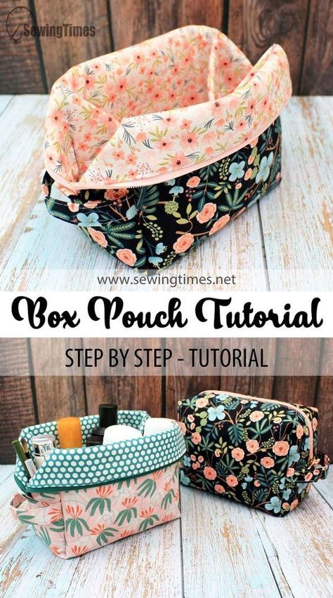 DIY Zippered Box Pouch | Easy way to make cosmetic organizer [sewingtimes] Syprosjekter For Nybegynnere, Sewing Machine Projects, Sewing Pattern Shop, Box Pouch, Sew Ins, Tote Bags Sewing, Sewing Tutorials Free, Sewing Purses, Small Sewing Projects