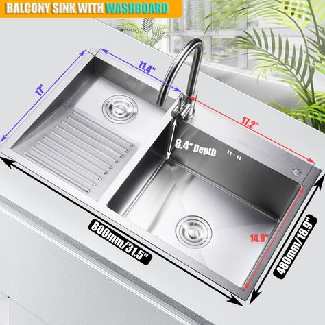 Laundry Utility Sink With Washboard Stainless Steel Kitchen Sink Household Pool Balcony Room Wash Basin Easy Clean Double-Bowl (600mm/23.6Inch) - Amazon.com Sink With Washboard, Laundry Room Utility Sink, Laundry Utility Sink, Stainless Steel Utility Sink, Pool Balcony, Sink Stopper, Double Bowl Sink, Laundry Sink, Steel Kitchen Sink