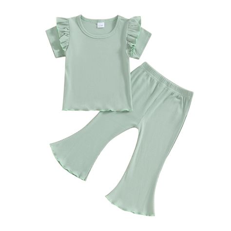 PRICES MAY VARY. MATERIAL:Toddler kids baby girl summer cotton pants set made of cotton blend,soft and comfortable, durable, cozy touch, breathable,skin friendly.Super comfy to wear in summer. DESIGN:Ribbed knitted solid color ruffle short sleeve t-shirts tops matching with elastic waistband flared long pants, super lovely and trendy! OCCASIONS:The baby girl summer casual cotton outfits is suitable for daily wear,homewear,holiday,photographying,vacation,birthday and so on. SIZE:Toddler baby girl Toddler Girl Outfits Spring, 2t Girl Clothes, Girls Spring Outfits, Solid Color Outfits, Mommy And Me Dresses, Newborn Boy Clothes, Cotton Outfit, Flare Leg Pants