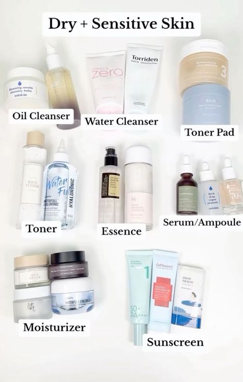 Skin Care Routine By Andrea Sensitive And Dry Skin Care Routine, Sensitive Skin Routine, Hygiene Bag, Product Skincare, Sensitive Skin Care Routine, Korean Skin Care Secrets, Skin Care Basics, Skincare Store, Face Skin Care Routine