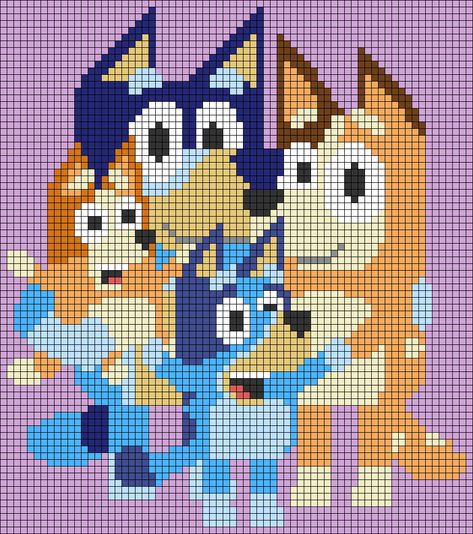 Bluey Cartoon Pixel Art, C2c Crochet Bluey, Blue Cross Stitch Patterns, Bluey Cartoon Cross Stitch, Crochet Bluey Blanket Free Pattern, Bluey Bead Pattern, Pixar Pixel Art, Bluey Cross Stitch Design, Bluey Patterns