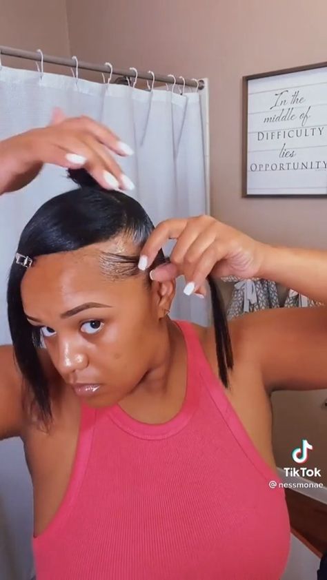 How To Do A Swoop With Straight Hair, Edges With Ponytail, How To Do A Swoop With Knotless Braids, Swoop Ponytail Tutorial, Side Swoop Ponytail Weave, High Ponytail With Swoop, How To Do Side Swoop With Braids, Barbie Ponytail With Swoop Tutorial, Side Swoop Ponytail