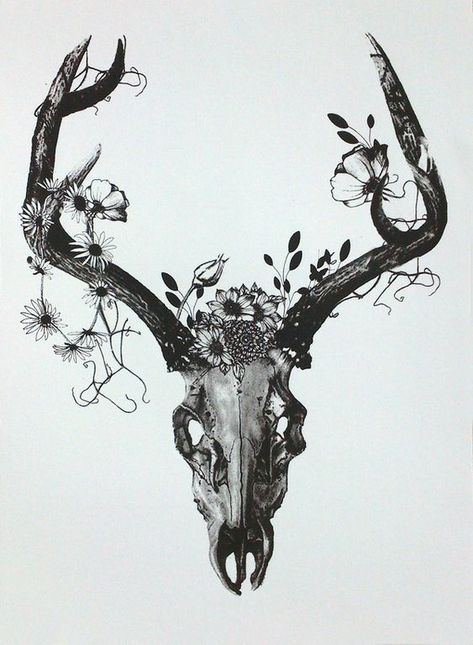 Deer Skull Tattoo, Tattoo Crane, Deer Skull Tattoos, Hunting Tattoos, Kunst Tattoos, Deer Tattoo, Bow Tattoo, Deer Skull, Skull Tattoo Design