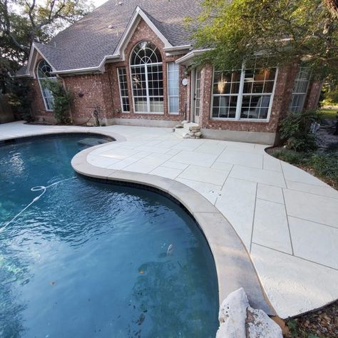 Deck Refinishing Ideas, Deck Around Pool, Resurfacing Concrete, Pool Deck Ideas Inground, Pool Deck Resurfacing, Pool Decking Concrete, Deck Refinishing, Deck Resurfacing, Decks Around Pools