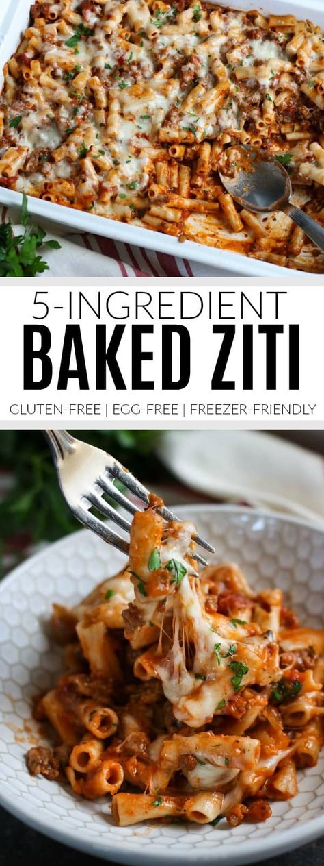 5-Ingredient Baked Ziti - The Real Food Dietitians Easy Baked Ziti, Real Food Dietitians, Ziti Recipes, Baked Ziti Recipe, Baked Pasta, Gluten Free Egg Free, Baked Ziti, Gluten Free Dinner, Gluten Free Pasta