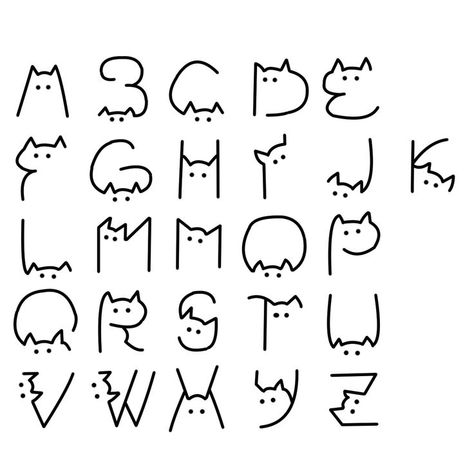 Cat Fonts Alphabet, Easy Fonts To Draw, Cat Handwriting, Cat Letters, Cat Font, Fonts To Draw, Cat Alphabet, Alphabet Drawing, Computer Font