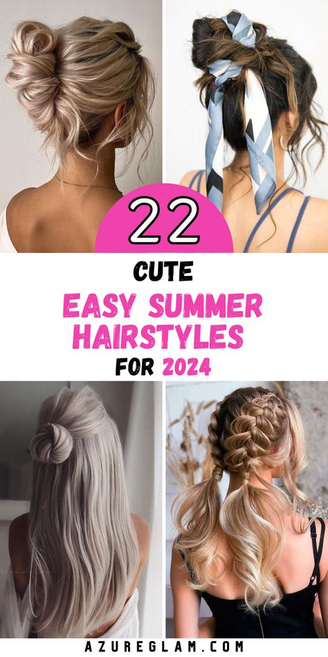 Are you on the hunt for the hottest trends in easy summer hairstyles? Look no further! Our expertly crafted selection of the most fashionable and effortless summer hairstyles for 2024 awaits your exploration. Regardless of your hair length, we have the perfect easy summer hairstyles that cater to everyone's needs. From stunning updos to simple yet elegant looks for medium-length hair, our collection is a treasure trove of chic and convenient hairstyle options. Beach Hair Updo Easy, Summer Hairstyles For Thinner Hair, Quick Easy Summer Hairstyles, No Heat Updo, Simple Everyday Hairstyles Medium, Long Hair Summer Styles Easy, Windy Day Hairstyles Medium, Summer Hair Styles Easy, Medium Length Hairstyles Braids