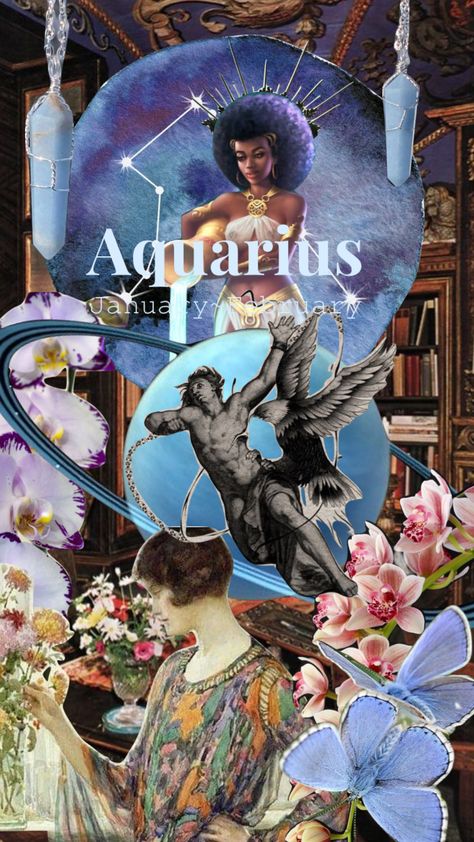 #zodiac #astrology #moodboard #currentaesthetic #aquarius #darkacedemia #whimsigothic #spirituality #spiritual #femme Age Of Aquarius Aesthetic, Aquarius Vibes Aesthetic, Aquarius Aesthetic Zodiac, Aquarius Moodboard, Aquarius Collage, Aquarius Core Aesthetic, Astrology Moodboard, Leo Midheaven, Aquarius Vibes