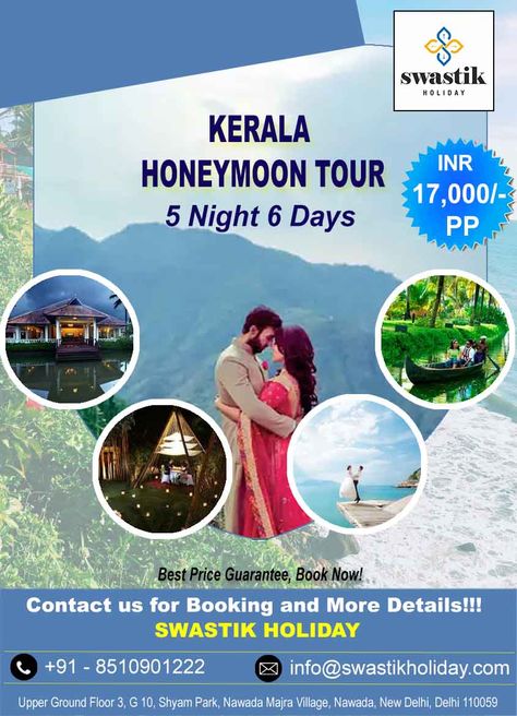 #kerala #HoneymoonTour 5N/6D at best price guaranteed. For #booking call/whatsapp on +91-8510901222. or submit your enquiry on http://www.swastikholiday.com/enquiry you can also visit us on https://swastikholiday.com/kerala/kerala-honeymoon-tour-package/ Honeymoon Tour Packages, Travel Infographic, Holiday Travel Destinations, Honeymoon Tour, Munnar, Honeymoon Packages, Lake Resort, Holiday Packages, Honeymoon Travel