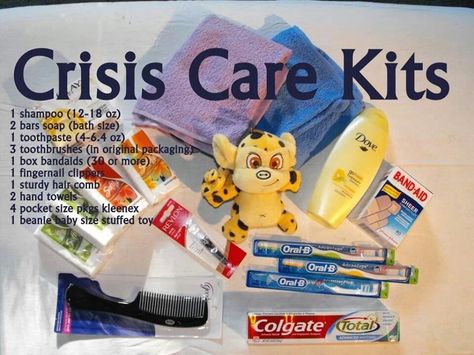 Crisis Care Kits List Fingernail Clippers, Foster Care, Baby Size, Baby Beanie, Bar Soap, Hand Towels, Brushing Teeth, Toothpaste, Soap