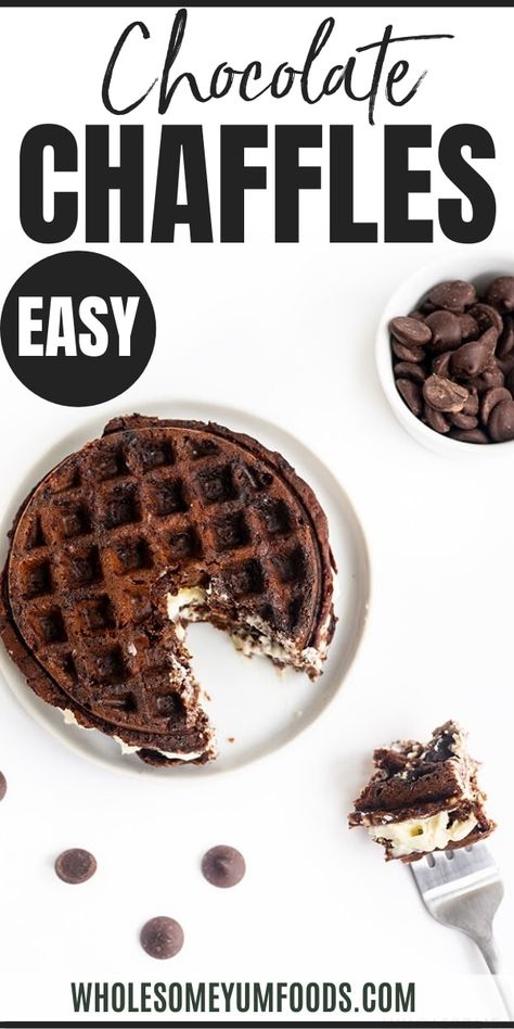 Keto Chocolate Chaffle Recipe With Cream Cheese Frosting - Chocolate chaffles with cream cheese frosting taste like dessert, but they're keto friendly & sugar-free! Make this easy keto chaffle recipe in 10 minutes. #wholesomeyum Chocolate Chaffle, Chocolate Chip Waffles, Recipe With Cream Cheese, Chaffle Recipe, Chocolate Waffles, Keto Brownies, Keto Chocolate, Keto Cheesecake, Cream Cheese Recipes