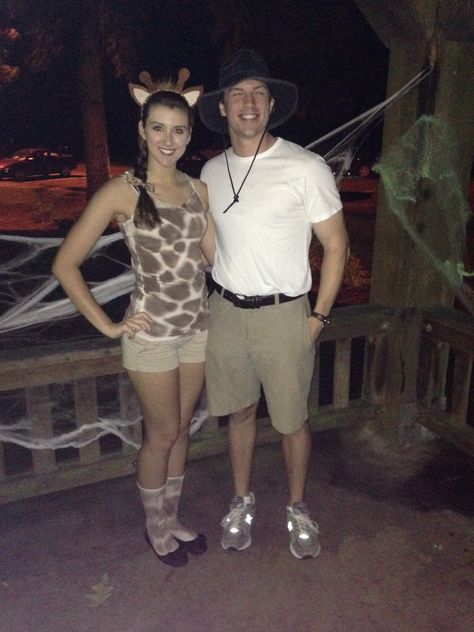 Giraffe and Zookeeper Halloween costume pair Cheetah And Zookeeper Costume, Safari Group Costume, Diy Zookeeper Costume, Zookeeper Halloween, Zookeeper Halloween Costume, Zoo Keeper Costume, Zookeeper Costume, Adult Costumes Diy, Giraffe Costume