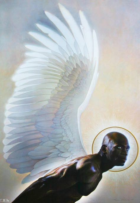 https://flic.kr/p/Fuzvcx | Thomas Blackshear "The Watcher" | Guardian angel watching as Psalm 91:11 states: “For he shall give his angels charge over thee, to keep thee in all thy ways.”  Thomas Blackshear II [African-American Realist Painter] Gallery: www.thecollectionshop.com/Thomas_blackshear.asp  This is a copyright work for educational purposes only. Arc Angels, Thomas Blackshear, The Watcher, Sam Wilson, Ange Demon, Afrocentric Art, Black Angels, White Wings, Afro Art