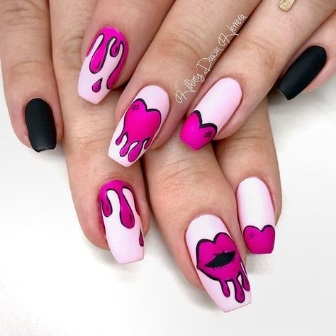 Heart Drip Nails, Dripping Heart Nails, Dripping Nails, Dripping Heart, Heart Nail Designs, Drip Design, Heart Nail Art, Heart Nail, Drip Nails