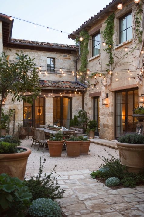 Learn how to get a Tuscan style front yard with these tips for designing the perfect Mediterranean garden landscape. Tuscany Style Garden, Modern Mediterranean Terrace, Sardinian House, Italy Courtyard, Suzanne Core, Californian Gardens, Mediterranean Front Yard, Italian Terrace, Mediterranean Landscape Design