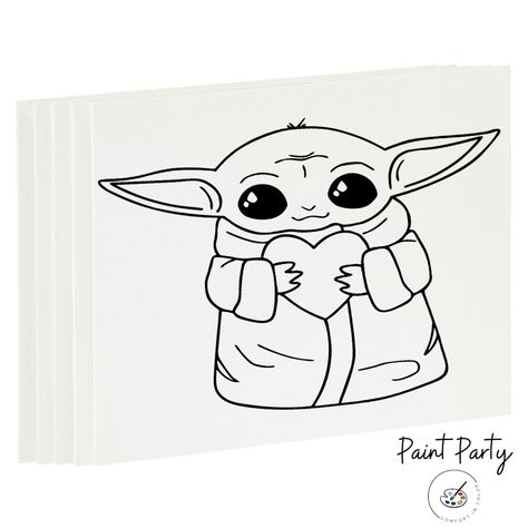 Yoda Painting Easy, Yoda Canvas Painting, Baby Yoda Painting, Yoda Painting, Baby Yoda Party, Yoda Artwork, Yoda Canvas, Kids Paint Party, Yoda Party