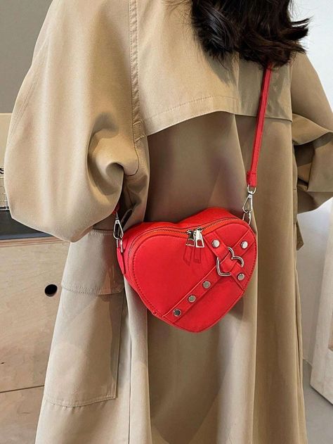 1pc Minimalist Fashion Mini Crossbody Bag Hardware Decoration Zipper Opening Heart Shape Bag Suitable For Women's Daily Casual Use Valentine's Day Gift | SHEIN Heart Shaped Purse, Pu Bag, Pu Leather Bag, Practical Bag, Women Crossbody Bag, Outdoor Bag, Estilo Punk, Presents For Friends, Small Heart