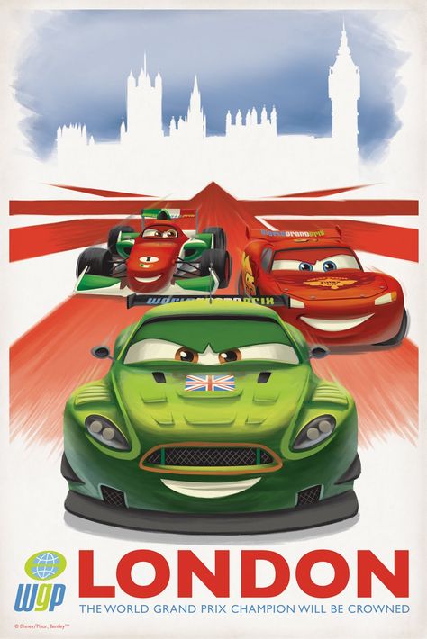 Cars 2 Movie, Pixar Poster, Cars Disney Pixar, Disney Cars Movie, Grand Prix Posters, London Art Print, Cars Party, London Poster, Disney Posters