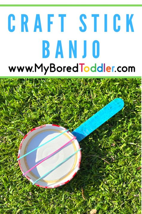 Craft Stick Banjo: This simple DIY craft stick banjo is a creative way for your toddler to make their very own musical instrument to play. Banjo Craft, Music Instruments Kids, Music Instruments Diy, Instrument Craft, Homemade Instruments, Diy Instruments, Fun Activities For Toddlers, Crafts Preschool, Tape Painting