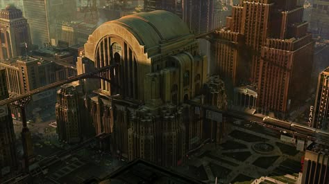 #cityscapes #decopunk #dieselpunk Art Deco City, City Project, Fantasy Worlds, Guild Wars, Punk Inspiration, Alternate History, Art Deco Architecture, Futuristic City, Science Fiction Art