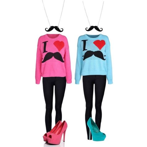 bffs matching outfits ❤ liked on Polyvore Bff Outfits Matching, Bff Matching Outfits, Bestie Outfits, Bff Matching, Best Friend Outfits, Twin Outfits, Bff Outfits, Best Friend Shirts, Moustaches