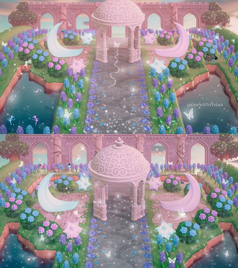 Fairy Core Island Entrance Acnh, Fairycore Outfit Acnh, Pink Acnh Island Entrance, Animal Crossing Sanrio Island, Fairy Path Animal Crossing, Acnh Fairycore Builds, Animal Crossing Island Inspiration Pink, Acnh Codes Fairycore, Dreamcore Acnh