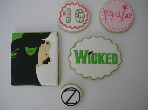 "Wicked" Cookies | by Pop Art Cookies Broadway Cookies, Musical Theme Party, Wicked Cookies, Broadway Wedding, Lucy Birthday, Wicked Party, Broadway Theme, Musical Party, Broadway Wicked