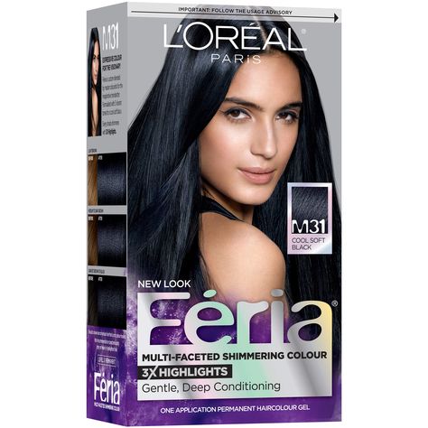 L'Oreal Paris Feria Midnight Collection Multi-Faceted Shimmering Color, Soft Blue Black  1 ea (Pack of 2)>>> Continue to the product at the image link. (This is an affiliate link) #haircoloringandhighlightingtools Blue Black Hair Dye, Feria Hair Color, Light Brown Hair Dye, Blue Black Hair Color, Edgy Hair Color, Blue Black Hair, Black Hair Dye, Brown Hair Dye, Permanent Hair Dye