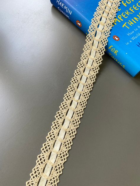 Yellow cream beading cotton cluny lace trim with ribbon, 1 3/8" 3.5cm wide, torchon lace,crochet lace, heirloom lace by BoldEagleTrims on Etsy Torchon Lace, Cluny Lace, Yellow Cream, Lace Crochet, Crochet Lace, Lace Trim, Accessory Gift, Ribbon, Paper Party Supplies