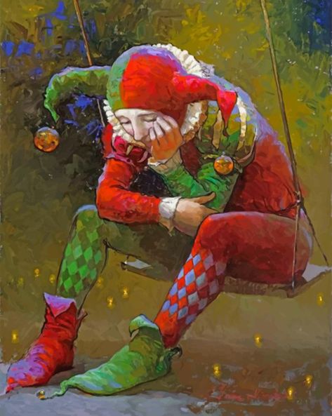 Medieval Jester, Jester Tattoo, Victor Nizovtsev, Joker Clown, Jester Costume, Clown Paintings, Dark Circus, Character Drawings, Court Jester