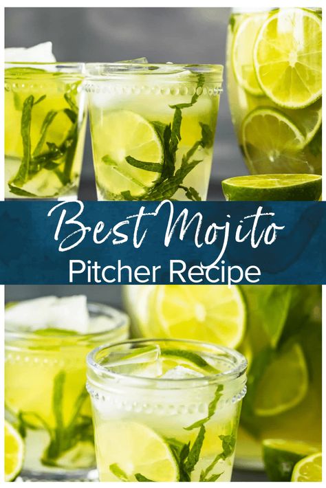 This Mojito Pitcher Recipe is the BEST mojito recipe for a crowd of people. If you're throwing a summer party, you need this mint mojito recipe. Pitcher cocktails are a lifesaver for parties. Start with a mojito simple syrup, add the alcohol, and you're ready to go! #thecookierookie #mojitos #cocktails #pitchercocktail #summerdrinks Pitcher Of Mojito Recipe, Mojitos By The Pitcher, Mojito Tattoo, How To Make Mojitos, Mint Mojito Recipe, Mojito Syrup, Mojito Party, Mojito Recipe Pitcher, Mojito Pitcher