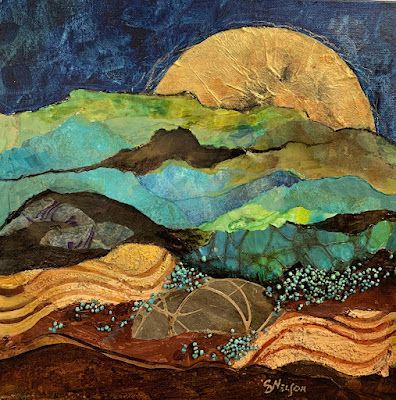 Collagraphy, Collage Landscape, Afrikaanse Kunst, Media Landscape, Contemporary Abstract Art, Sunset Art, Abstract Artists, Art Plastique, Art Quilts