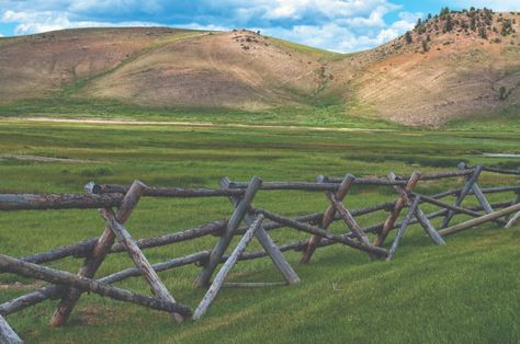 No-Dig Fencing - Grit Buck Rail Fence, Buck And Rail Fence, Forest Fence, Backyard Border, Rustic Fences, Pit House, Backyard Fencing, Laramie Project, Ranch Fencing