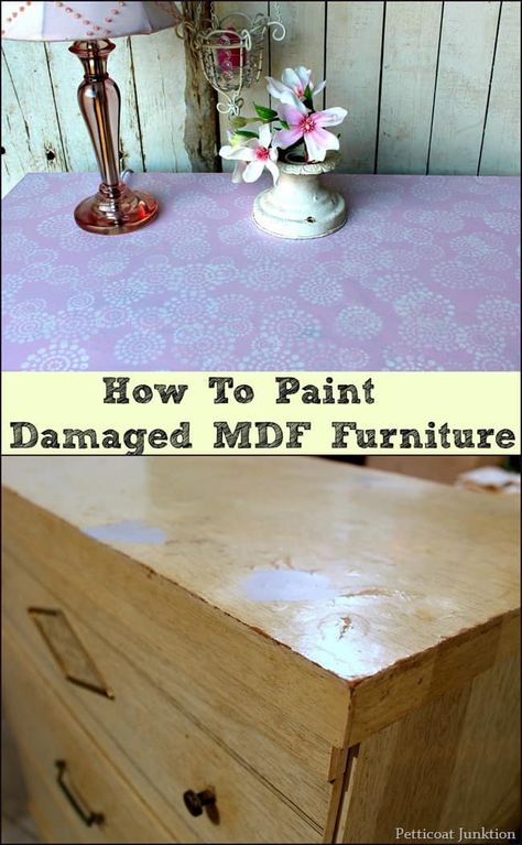 How to paint damaged mdf furniture. There are special paint techniques for problem furniture. #stencil #mdffurniture #pink #white #beforeandafter #paintedfurniturebest Painting Pressed Wood, Painting Fake Wood, Mdf Furniture, Fake Wood, Laminate Furniture, Furniture Rehab, Furniture Repair, Furniture Restoration, Paint Furniture