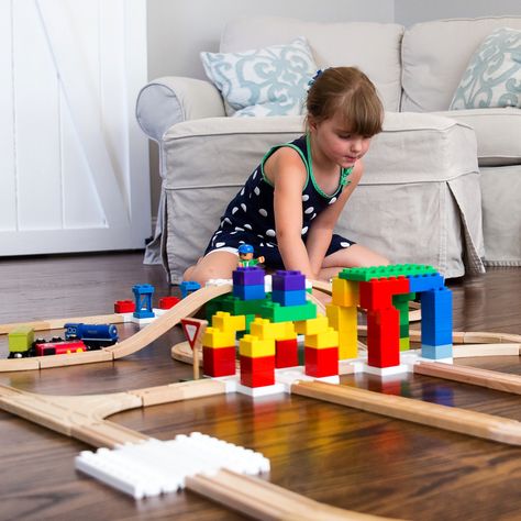 Open up new creative possibilities for your child! With Dreamup Toys Wooden Railway Block Platform you can connect two of your child’s favorite toys: wooden trains and classic blocks! #dreamuptoys #woodentrain #play-trains #edutoys #Lego #duplo #creativity #imagination #educationaltoys #madeinusa #multilevelmasterpiece #woodentrainlayout #toys #kidstoys #thomasthetrain #brio #MEGAbloks #melissaanddoug #imaginarium #ikea #woodentrainsets #potterybarnkids #potterybarn #stem #stemeducation #holid Wooden Train Track, Melissa And Doug, Mega Bloks, Train Sets, Wooden Train, Stem Education, Thomas The Train, School Kids, Train Layouts