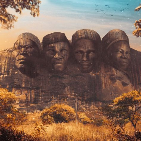 Conceptual work of 4 Nigerian head of states in concept similar to mount rushmore. Made using Photoshop. #rushmore #mountain #nigeria #art #concept Rushmore Mountain, Nigeria Art, Nigerian Art, Head Of State, Sculpture Clay, Mount Rushmore, Photoshop, Sculpture, Photo And Video