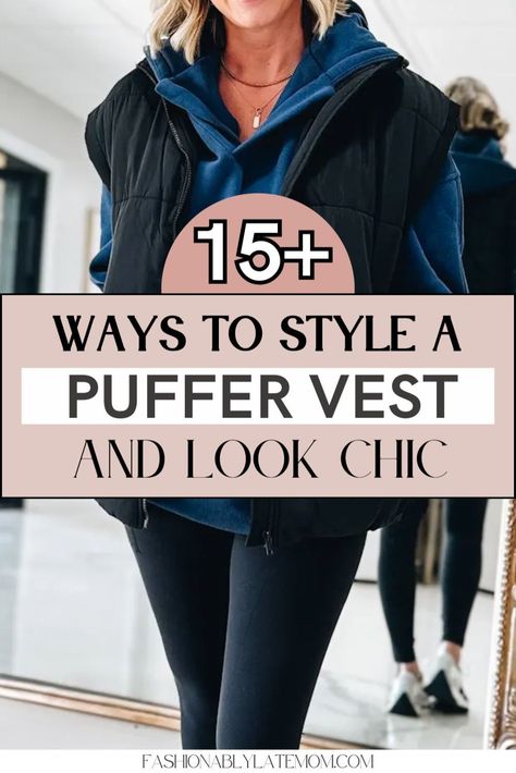 Discover how to elevate your Women's Style with chic and cozy puffer vest outfits. Our guide features Women's Vest styling tips, pairing them with the perfect Women's Top for a trendy yet functional look. Whether you're dressing for a casual day out or layering for colder weather, these outfit ideas will keep you warm and stylish all season long. Puffer Vest Outfit Inspiration, Puffer Vest Casual Outfit, Casual Black Vest Outfit Women, Outfits With Oversized Puffer Vests, Puffer Vest And Scarf Outfit, Winter Outfits With Vests, Cropped Puffer Vest Outfit Plus Size, How To Wear Puffer Vest Outfits, Hoodies With Vests Outfits