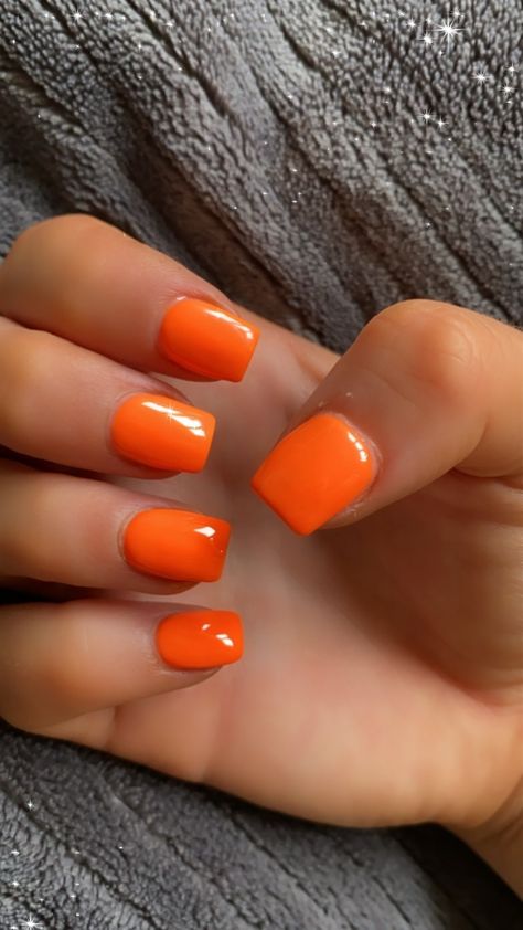 Short acrylic orange nails summer bright autumn neon Bright Orange Dip Nails, Short Bright Orange Nails, Orange Nails Acrylic Short Square, Neon Orange Acrylic Nails Short, Orange Dipped Nails, Short Neon Orange Nails, Short Square Dip Nails Summer, Prom Nails For Orange Dress, Cute Orange Nails Short