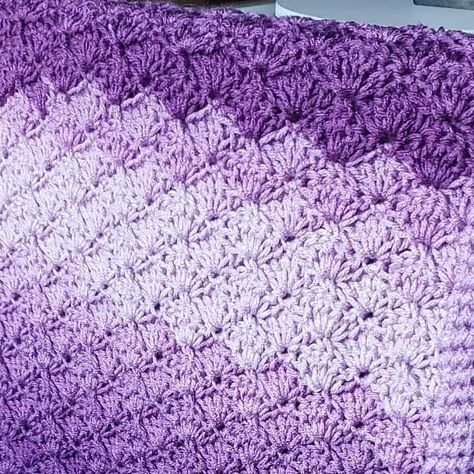 Purple Ombre Crochet Blanket, Ombre Crochet Blanket, Ombre Crochet, Purple Blanket, Purple Crochet, Crochet Shell Stitch, Girls Dorm Room, Newborn Crochet, Blanket Patterns