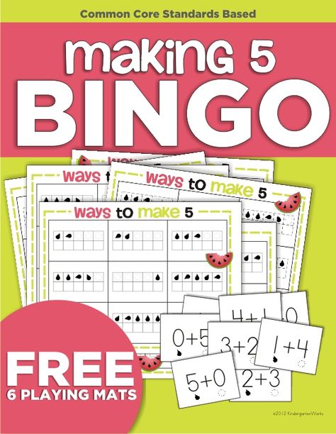 A "making 5" free addition activity to practice Kindergarten Common Core standards. This bingo game is a classic way to practice "ways to make 5." Game For Kindergarten, Addition Activity, Kindergarten Math Games, Common Core Kindergarten, Math Number Sense, Kindergarten Games, Math Groups, Math Intervention, Kindergarten Math Activities